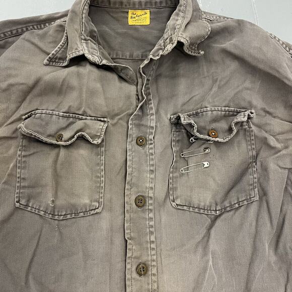 Vintage 40s The Big Favorite Grey Canvas Sanforized Shirt - Picture 4 of 5